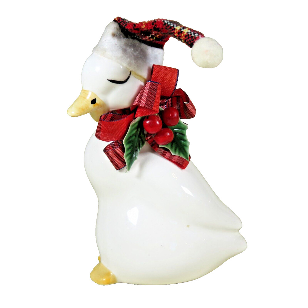 VTG Ceramic Christmas Goose Duck Hat Bow Figurine Decor Artistic Expressions 6”